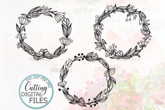 3 Summer Floral Wreath Bundle for Crafts and Graphics
