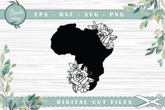 Africa Map Floral Silhouette Cutfile for Graphics and Crafts