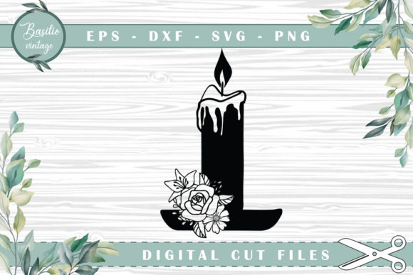 Candle Floral Cutting Files for Graphics and Crafts