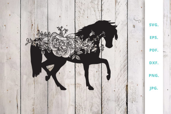 Floral Horse Graphics for Crafts and Creative Design