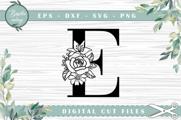 Floral Letter E Alphabet Cutting Files for Graphics and Crafts