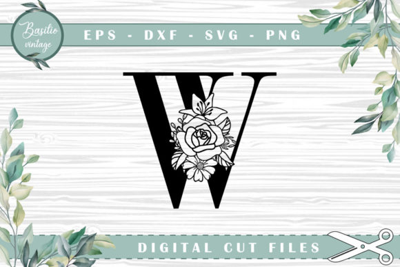 Floral Letter W Alphabet Cutting Files for Crafts and Graphics