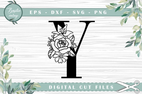 Floral Letter Y Alphabet Cutting Files for Crafts and Graphics