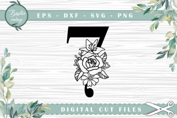 Floral Number 7 Cutting Files for Crafts and Graphics
