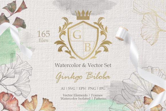 Ginkgo Biloba Watercolor and Vector Set for Branding and Packaging