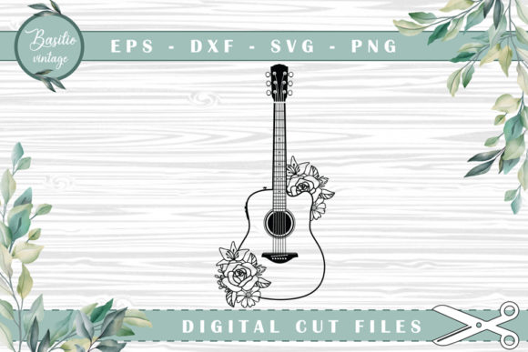 Guitar Floral Cutting Files for Crafts and Graphics