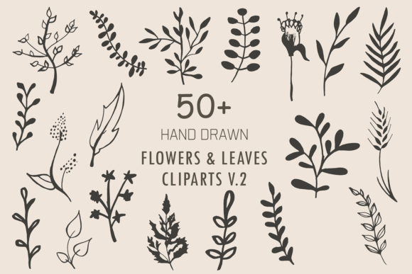 Handmade Flowers Leaves Cliparts V.2 for Branding and Packaging