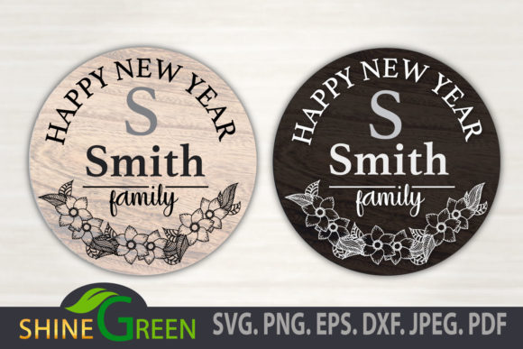 Happy New Year Floral Family Monogram Graphics for Crafts
