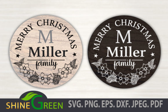 Merry Christmas Floral Family Monogram Graphics for Crafts