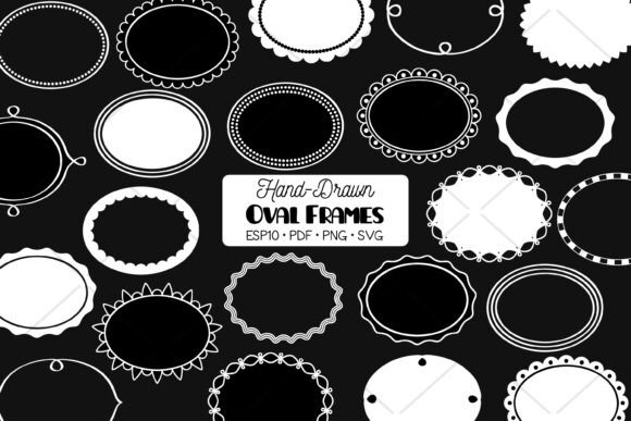 Oval Frames White Hand Drawn Border for Graphics and Illustrations
