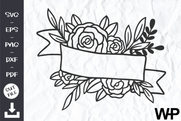 Ribbon Floral Banner Wedding Monogram Graphics