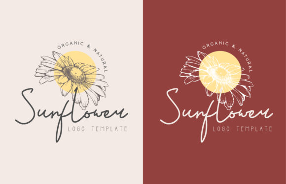 Sunflower Hand Drawn Floral Logo Premium for Logos and Graphics